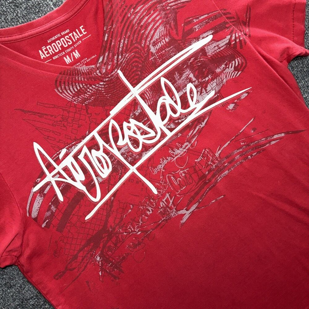 Aeropostale Mens Shirt Size M Medium Red Short Sleeve Graphic Tee Y2K